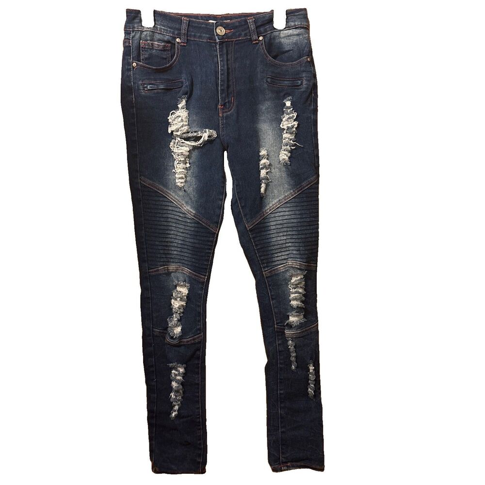 Juniors American Quality Denim Medium Wash Distressed Skinny Jeans Size 13